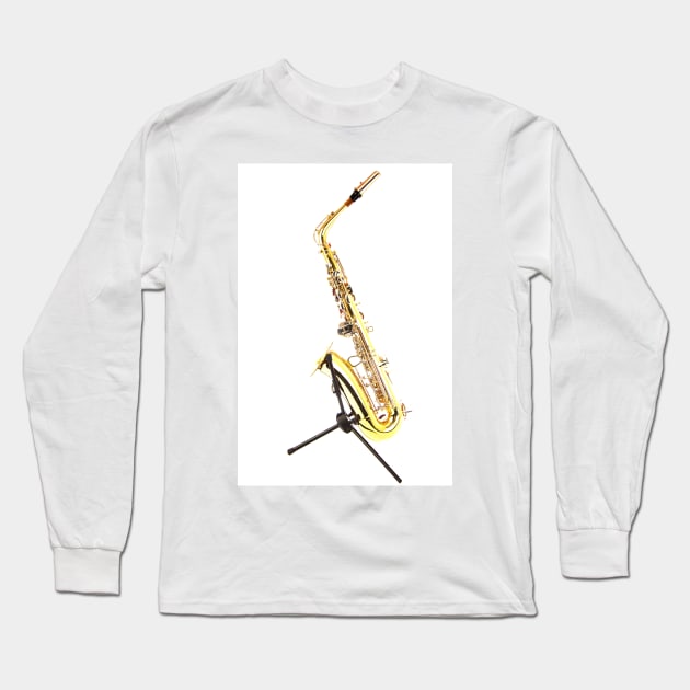 Saxophone On Stand White Background Long Sleeve T-Shirt by tommysphotos